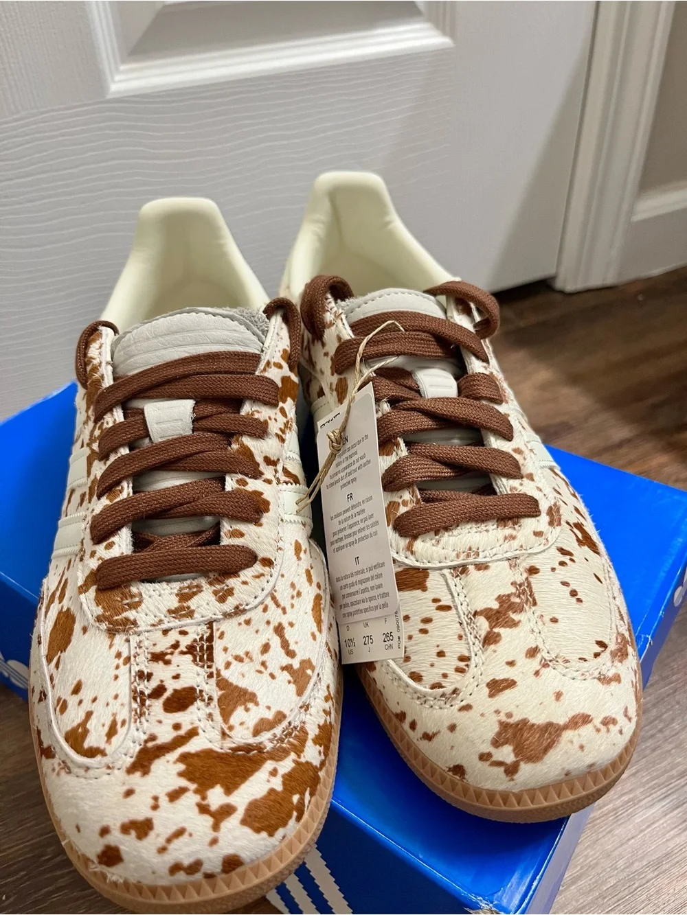 Adidas Samba Leather Real Cow Fur Print Sneakers in Cream and Brown - Picture 2 of 8
